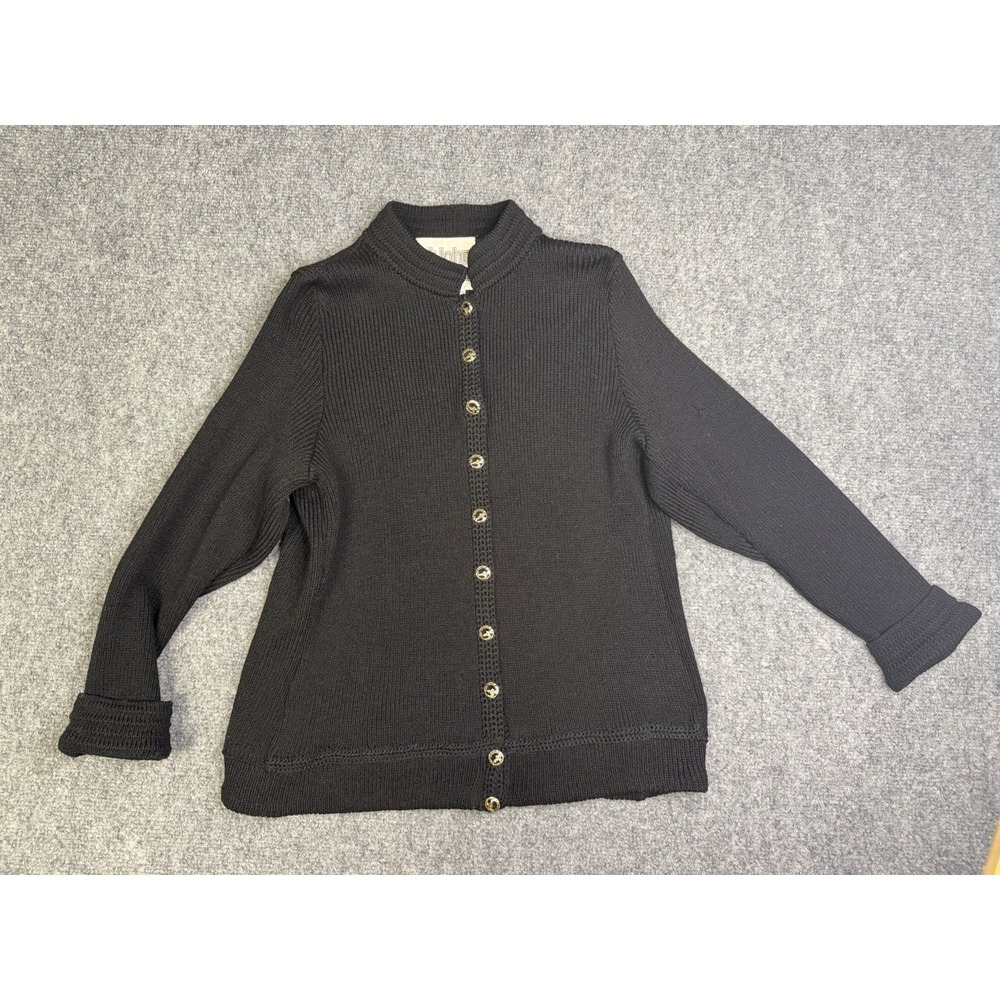 Vintage 80's St. John Marie Gray Black Button Up Cardigan Sweater Size Small